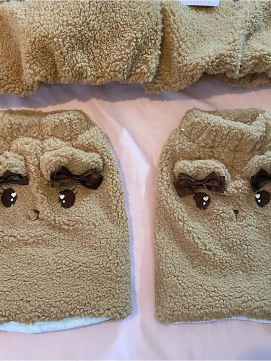 NWT Kawaii Huhu EGL Lolita Brown Milk Tea Tan Bear Hooded Coat + Leg Warmers Set - Picture 6 of 8